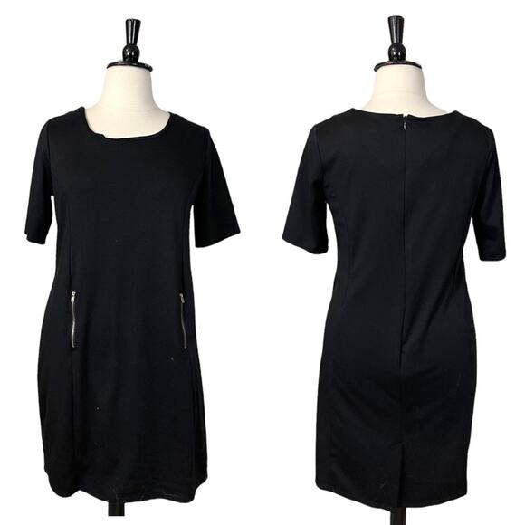 Merona Shift Dress Short Sleeves Ponte Knit Gold Zipper Front Black Size XXL - Picture 10 of 10